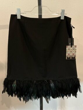 NWT Nicole by Nicole Miller Black Sheath Dress with Feather Trim 12